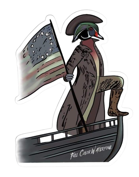 Woodrow Washington sticker – featuring a bold waterfowl design with a duck graphic, perfect for hunters and outdoor enthusiasts to personalize their gear and accessories