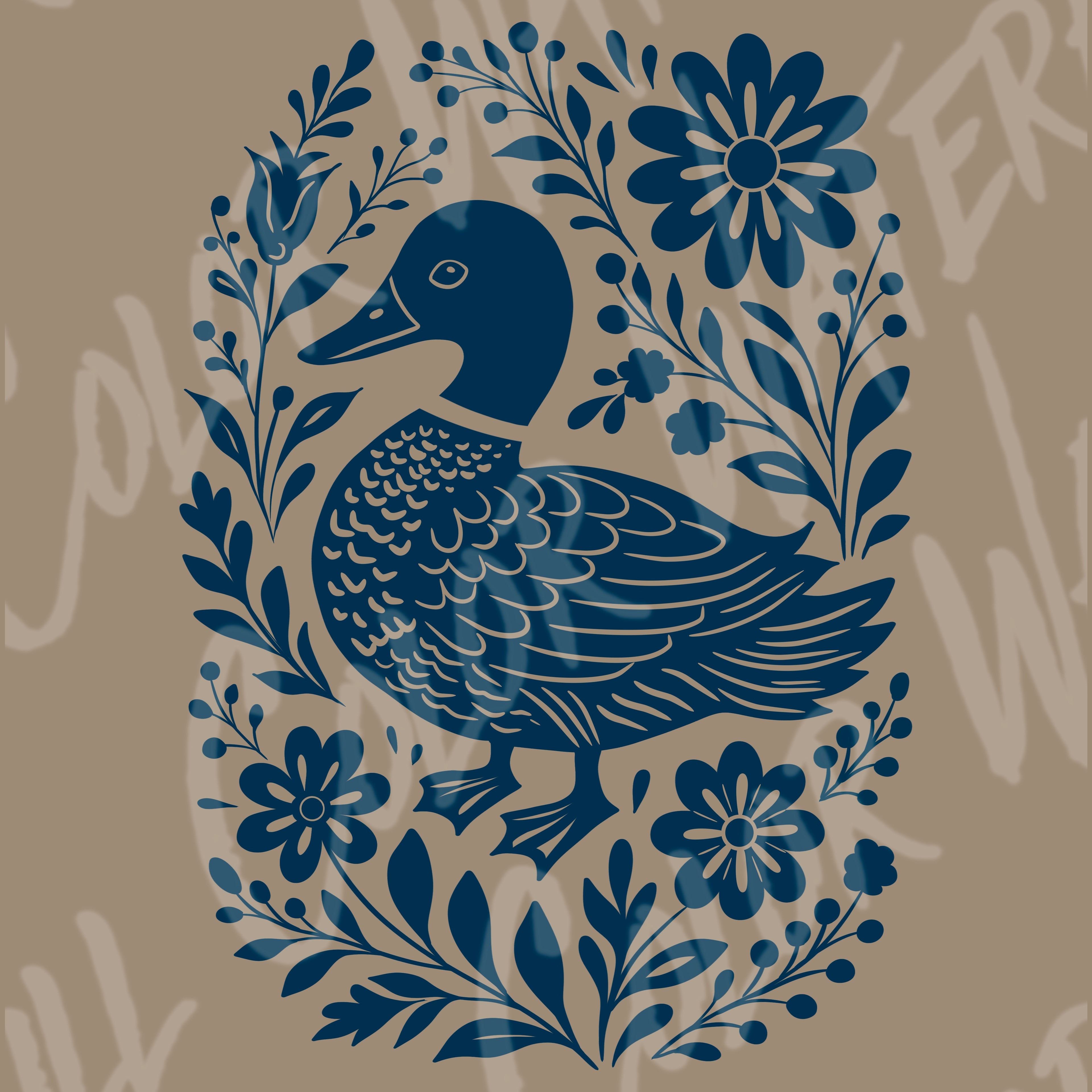 Folk Duck Solid Color PNG File – High-Resolution Waterfowl Clipart for Crafts & Design