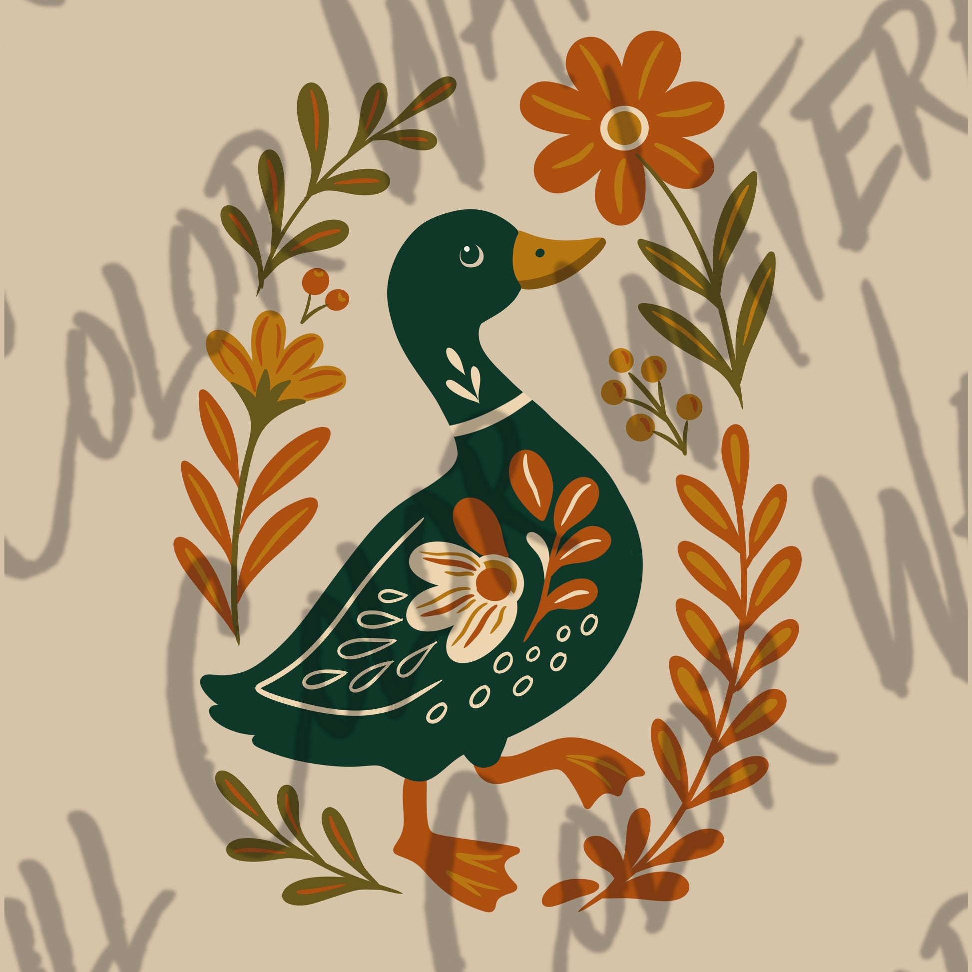 Folk Duck Style Art PNG – Vintage-Inspired Waterfowl Clipart for Crafts & Design