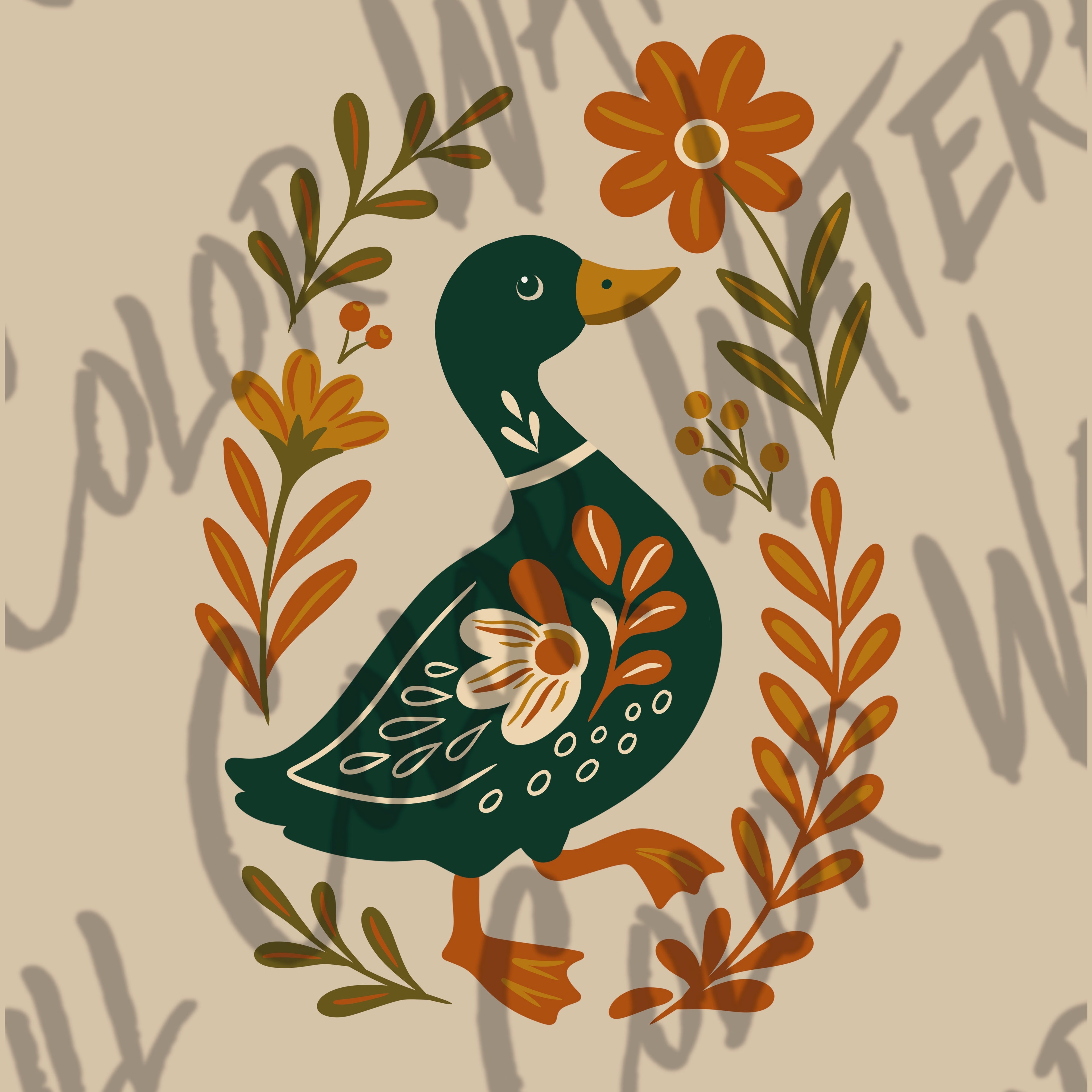 Folk Duck Style Art PNG – Vintage-Inspired Waterfowl Clipart for Crafts & Design