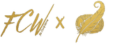 Gold logo with 'FCW' and a feather on a white background