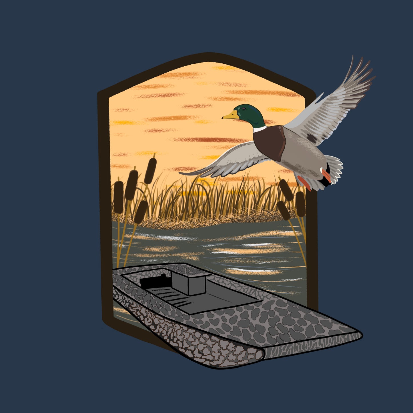 Mallard, Boat and Sunrise - Digital Graphic