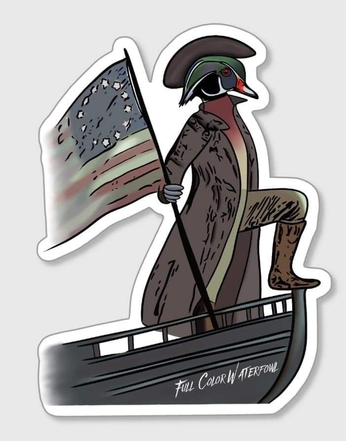 Woodrow Washington sticker – featuring a bold waterfowl design with a duck graphic, perfect for hunters and outdoor enthusiasts to personalize their gear and accessories